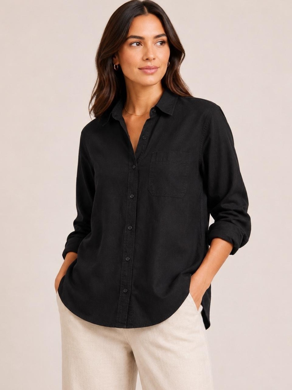 Banana Republic The Perfect Linen Button-Down Shirt in Black XS